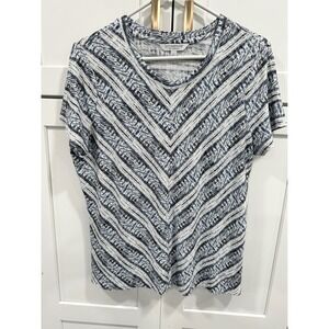 Liverpool Los Angeles T-Shirt Women's Size L Blue White Patterned Casual Top‎
